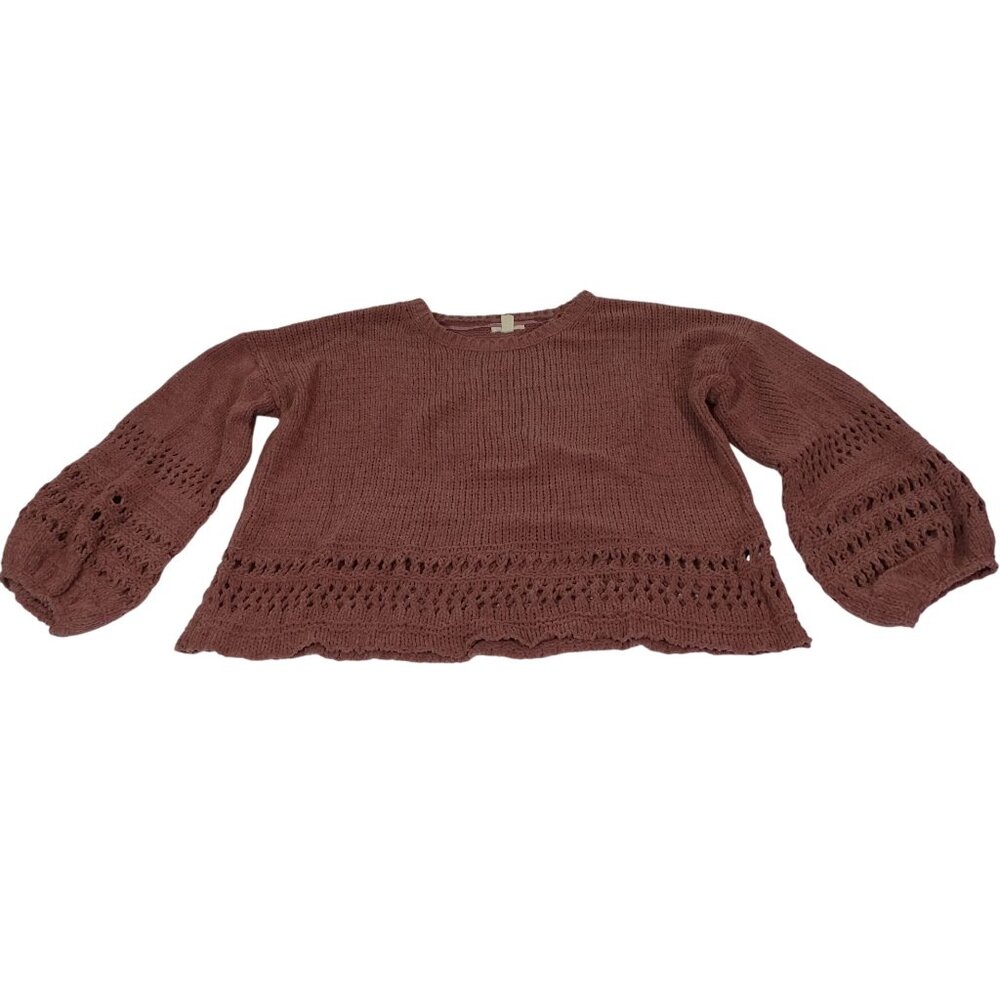 Cupio Mauve Pink Knit Sweater Womens Size XL Balloon Sleeve Open Knit Detail